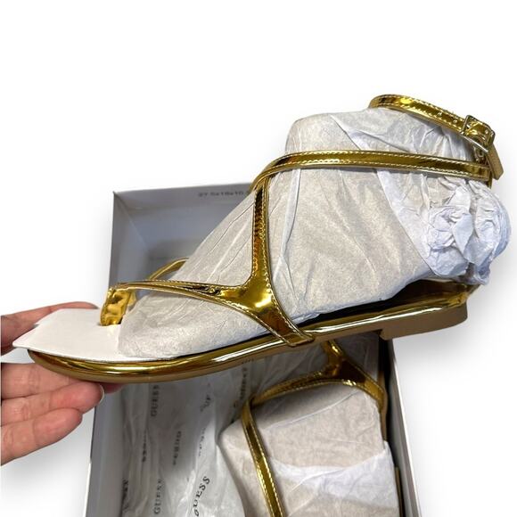 Guess brand gold shiny gladiator style strappy flat ankle sandals 6M boho glam - Picture 3 of 5